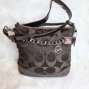 Coach Optic  2012 Metallic Bronze Leather & Canvas 2 Way Bag With   Chain Link